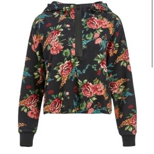NWT| ALICE + OLIVIA Quinlan Half Zip floral-print French Terry hoodie | Sz M